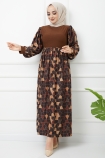 Cam Kırığı Elbise 7063- Kahverengi