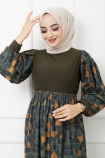 Cam Kırığı Elbise 7063- Haki