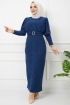 Tokalı Elbise 7064 - Mavi