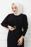 Tokalı Elbise 7064 - Siyah