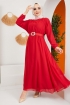 Mercan Şifon Elbise 2003 - Kırmızı