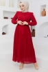Ezgi Şifon Elbise 7142 - Kırmızı