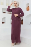 Dik Piliseli Şifon Elbise 1011 - GÜL