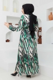 Açelya Yeşil Desenli Elbise - 7186