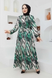 Açelya Yeşil Desenli Elbise - 7186