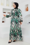 Açelya Yeşil Desenli Elbise - 7186