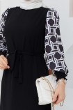 Zincir Desenli Elbise - 8001