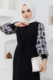 Zincir Desenli Elbise - 8001