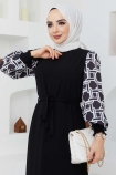 Zincir Desenli Elbise - 8001