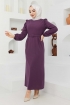 Omuzu Fırfırlı Kalem Elbise 4326 - Mürdüm