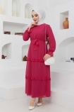 Ece Şifon Elbise 7149 - Fuşya