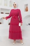 Ece Şifon Elbise 7149 - Fuşya