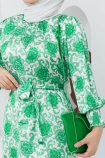 Baskılı Saten Elbise 2000 - Yeşil