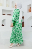 Baskılı Saten Elbise 2000 - Yeşil