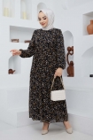 Hürrem Şifon Elbise 7193 - Siyah
