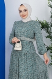 Kemerli Şifon Elbise 4515 - Çağla