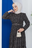 Kemerli Şifon Elbise 4515 - Siyah