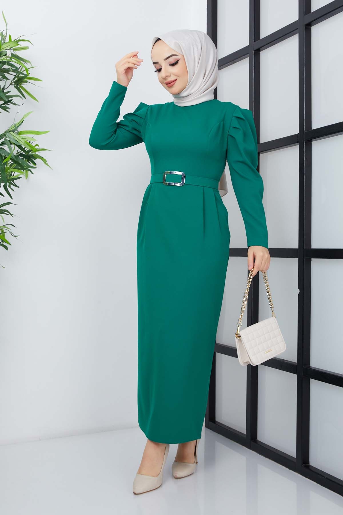 Karpuz Kol Elbise 7304 - Yeşil