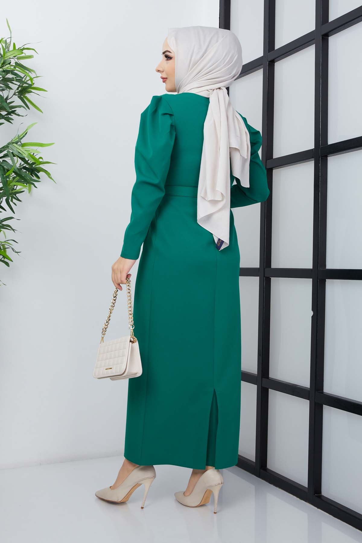 Karpuz Kol Elbise 7304 - Yeşil