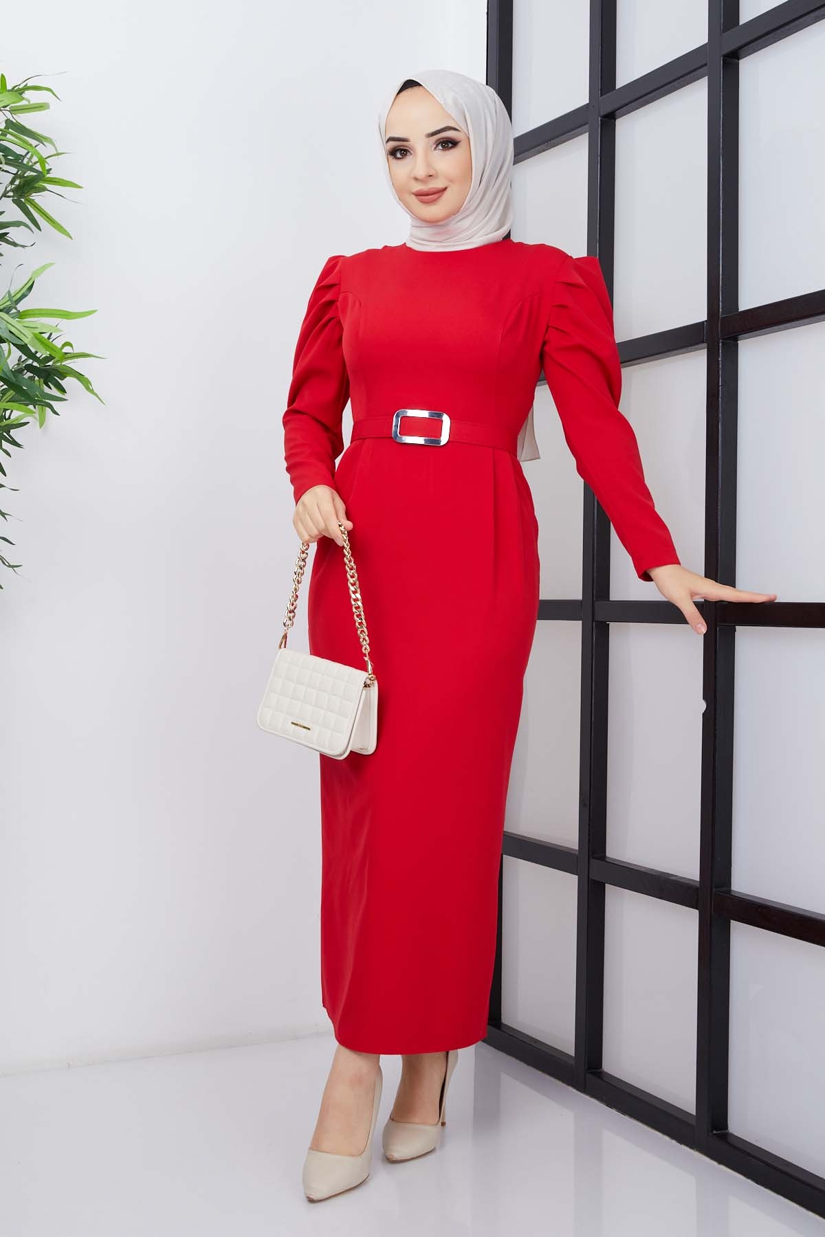 Karpuz Kol Elbise 7304 - Kırmızı