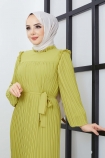 Boydan Piliseli Şifon Elbise 0033 - Yağ Yeşili