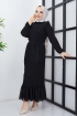 Boydan Piliseli Şifon Elbise 0033 - Siyah