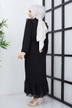 Boydan Piliseli Şifon Elbise 0033 - Siyah