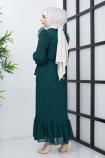 Boydan Piliseli Şifon Elbise 0033 - Zümrüt