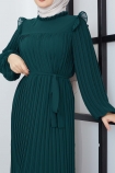 Boydan Piliseli Şifon Elbise 0033 - Zümrüt