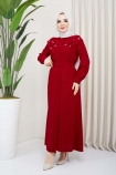 Hazan Taşlı Ferace Elbise 4662 - Kırmızı