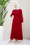 Hazan Taşlı Ferace Elbise 4662 - Kırmızı