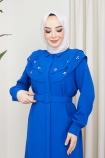 Hazan Taşlı Ferace Elbise 4662 - Saks