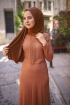 Nervürlü Kemerli Elbise - Şeftali