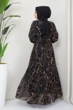 Mermer Desenli Elbise 4515 - Siyah