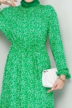 Çiçekli Viskon Kumaş Elbise - Yeşil