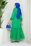 Yaprak Motif Viskon Elbise 1008 - Yeşil