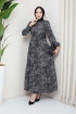 Yaprak Motif Viskon Elbise 1008 - Siyah