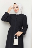 Kuşaklı Ferace 4686 - Siyah