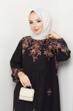 Yakası Bağlamalı Viskon Elbise 0405 - Siyah