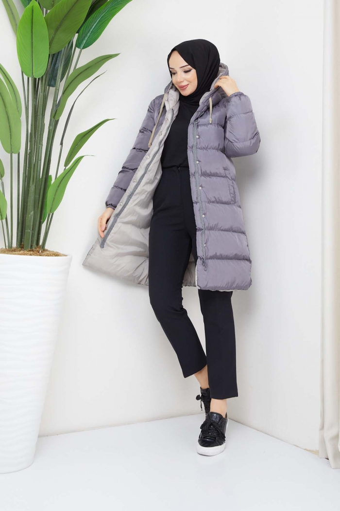 Astarı Renkli Şişme Mont 8521 - Gri