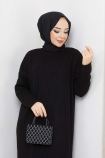 Dikey Çizgi Detaylı Elbise 1251 - Siyah