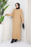 Dikey Çizgi Detaylı Elbise 1251 - Camel
