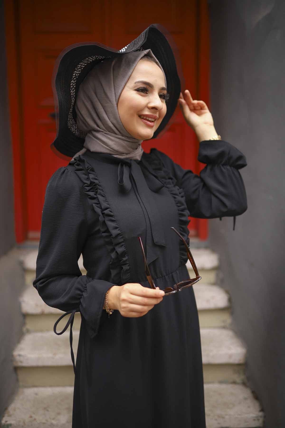 Fırfırlı Aerobin Elbise - Siyah
