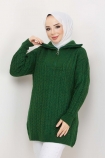 Yarım Fermuarlı Örgü Desen Kazak 3456 - Yeşil