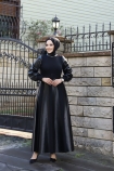 Parçalı Deri Elbise 1142 - Siyah