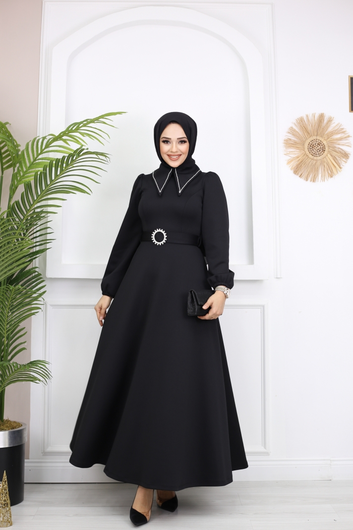 Cansu Tesettür Elbise 1130 - Siyah