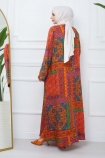 Kilim Desen Viskon Elbise 0582 - Turuncu