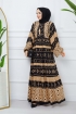 Otantik Desen Viskon Elbise 226 - Siyah Camel