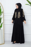 Önü Düğmeli Kanat Desenli Viskon Elbise 102 - Siyah