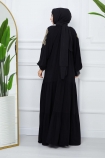 Önü Düğmeli Kanat Desenli Viskon Elbise 102 - Siyah